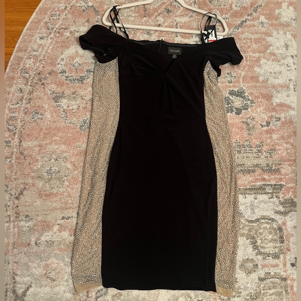 Xscape Black Off the Shoulder Beaded Dress